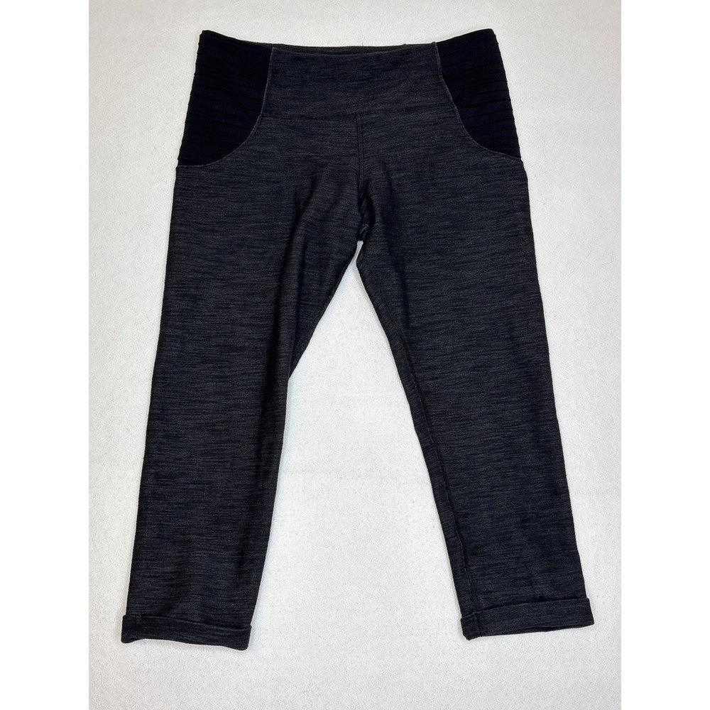 Lululemon Women Leggings Pleated Moto Crop Size 8 Heathered Gray Black